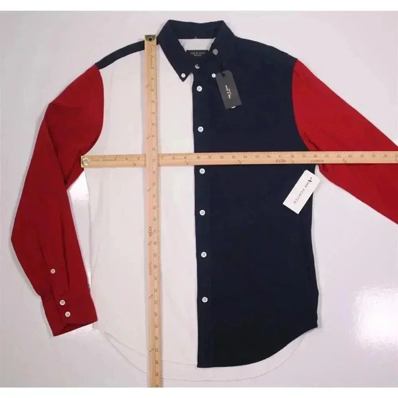 rag & bone Fit 2 Tomlin Red-White-Blue Oxford Button-Up Shirt Slim Men's S New! - Picture 6 of 12